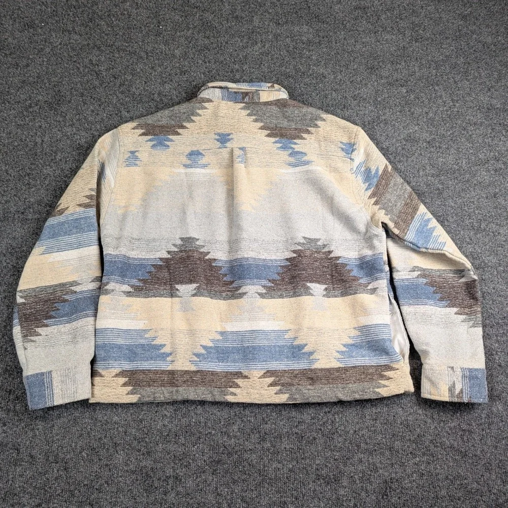 Brooklyn Cloth Mens Medium Boxy Aztec Southwestern Button Down Shirt Blue Tan‎